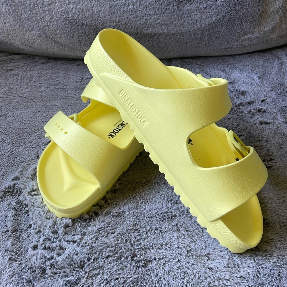 Yellow plastic Birkenstocks